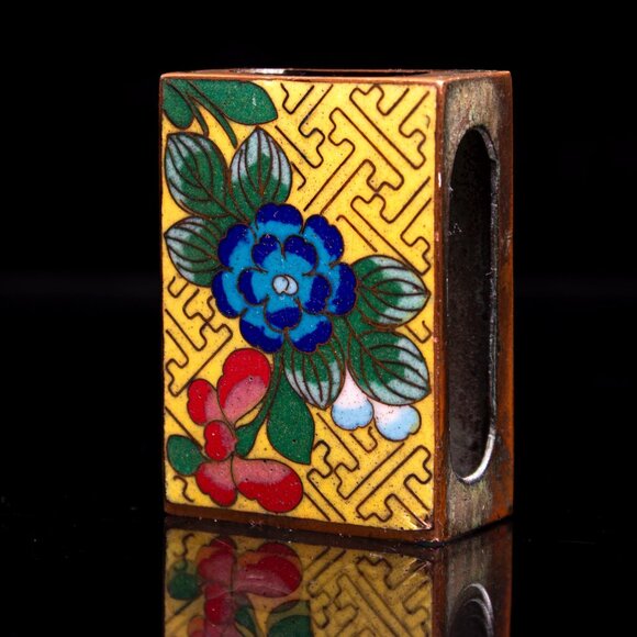 Vintage Cloisonné Enamel Copper Matchbox Holder With Floral Design - Picture 1 of 7